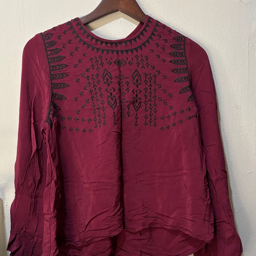 Women's Burgundy Embroidered Top